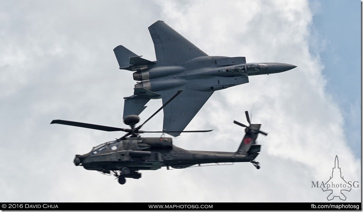 F-15SG High Speed pass hanging stage to AH-64D Apache