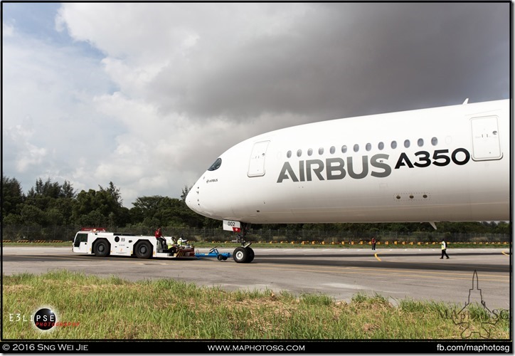 Airbus A350 towed out for aerial display
