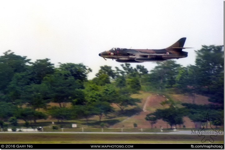 Hawker Hunter FGA.74S performing a low-level flypast, RSAF Open House, Paya Lebar Airbase, June 1986