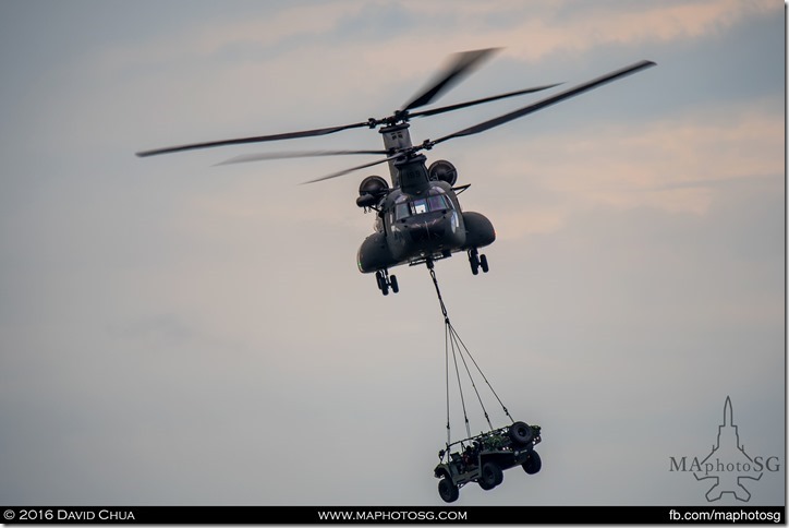 CH-47D Chinook with underslung Light Strike Vehicle