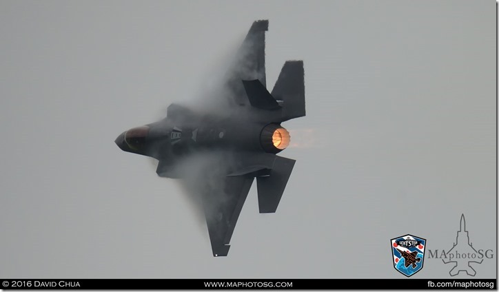 Condensation on wings as the F-35A does a high G turn