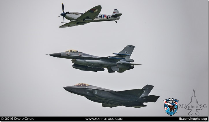 Final pass of a historic formation of Spitfire, F-16AM and F-35A