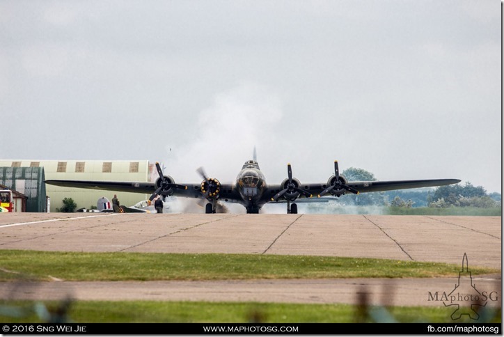 US Army Air Corp Boeing B-17G Sally B starting up her engines.