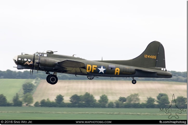 US Army Air Corp Boeing B-17G Sally B departing in preparation for the graceful flight display