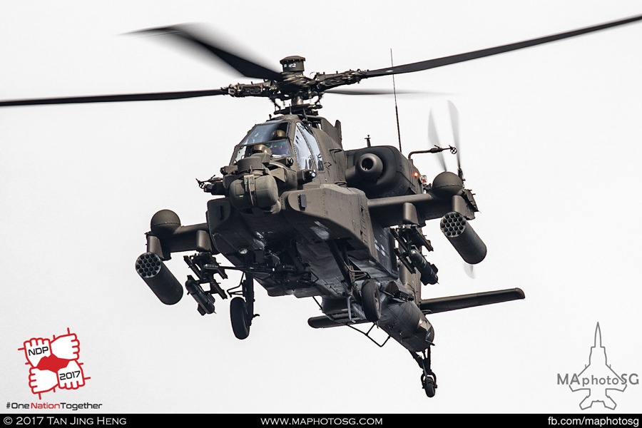 RSAF NDP 2017: Upgraded RSAF AH-64D Longbow Apache – Notice the blisters on the wings