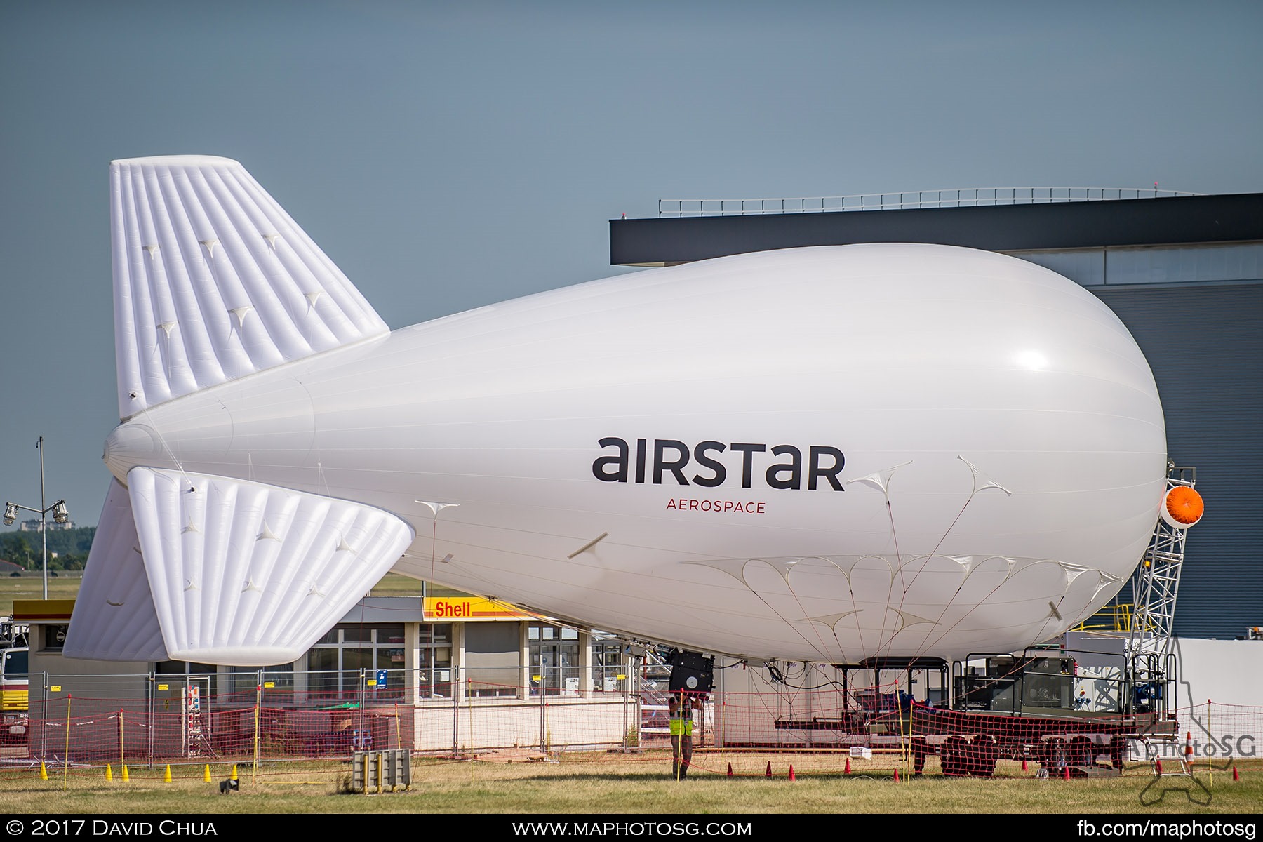 26. Airstar Aerospace made its first appearance at the Paris Air Show with the Eagle Owl tethered surveillance balloon. Due to classified military uses, it was rarely ever been shown to the public. This is the first time that visitors to the show are able to see the Eagle Owl flying over the show site.