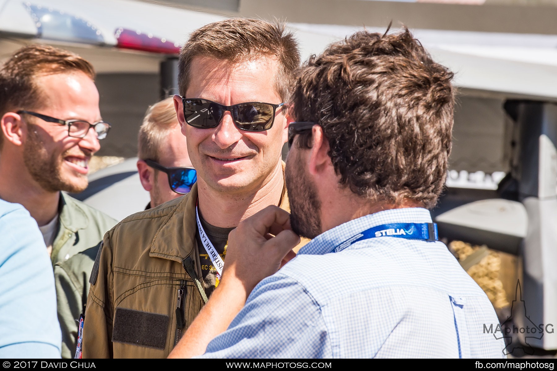 20. Pilot of the French Air Force Rafale interacting with visitors.