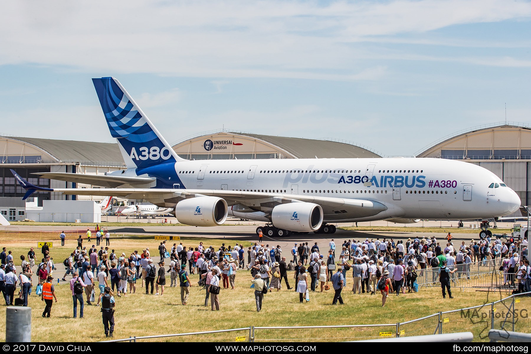 1. Airbus unveiled a new version of its super jumbo A380 with a host of upgrades. The A380plus is an efficient way to offer even better economics and improved operational performance at the same time. Here, the crowd gathers as the A380plus is being towed from the Static Display Area.