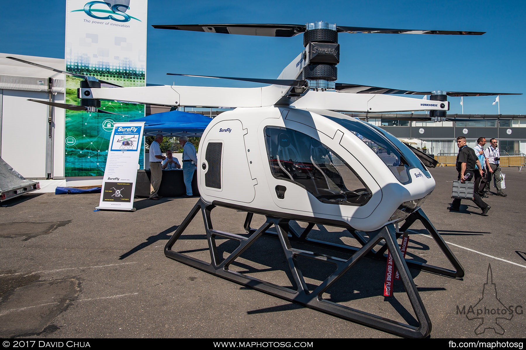 24. Workhorse group’s Surefly personal helicopter turned some heads in the Static Display area. It is a two seater helicopter powered by 8 propellers with a flight time of one hour with a full tank of gasoline. Workhorse is targeting to sell this helicopter for a price of USD200000.