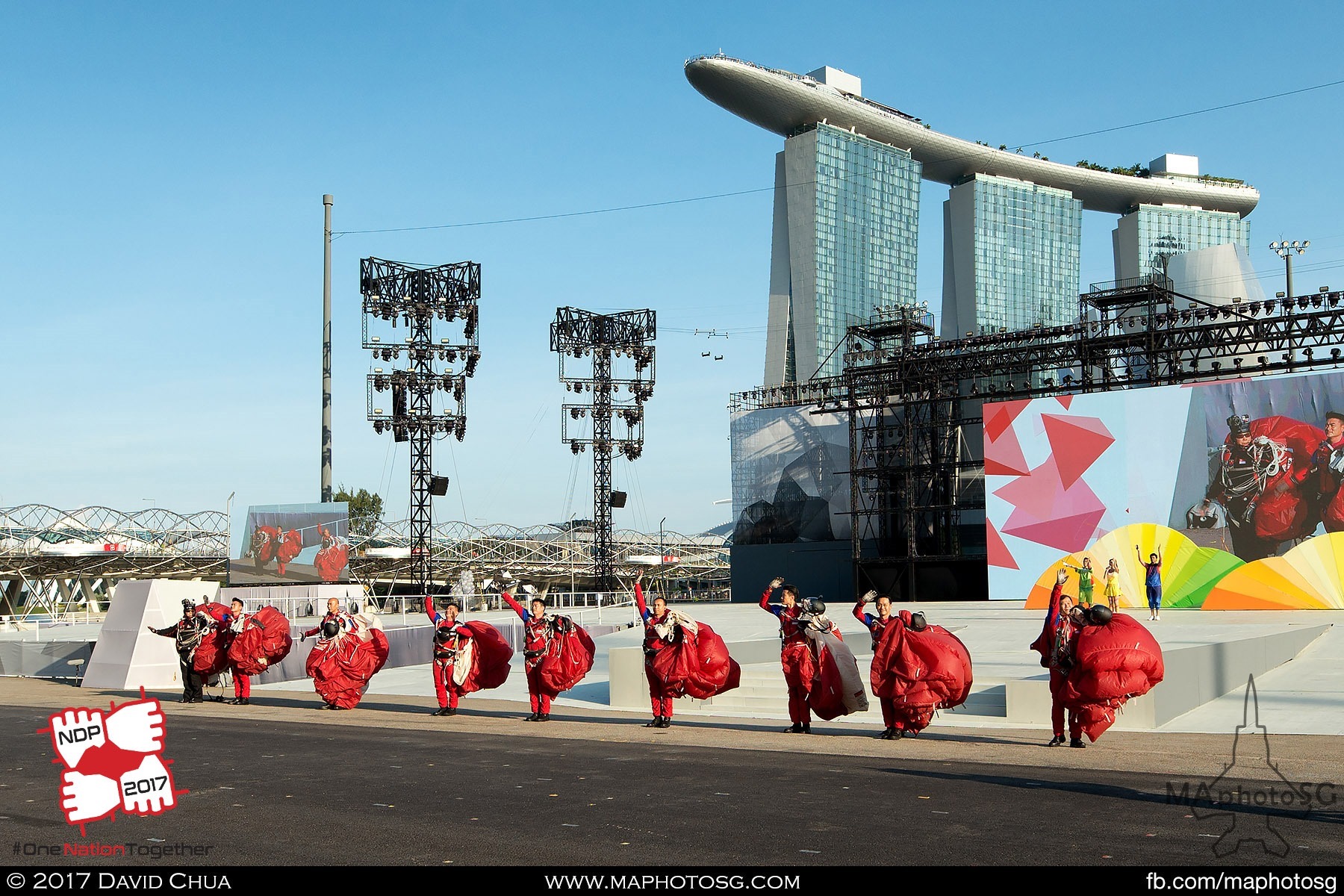 2. Members of the Red Lions team waves to the crowd after they have landed on the Floating Platform. 