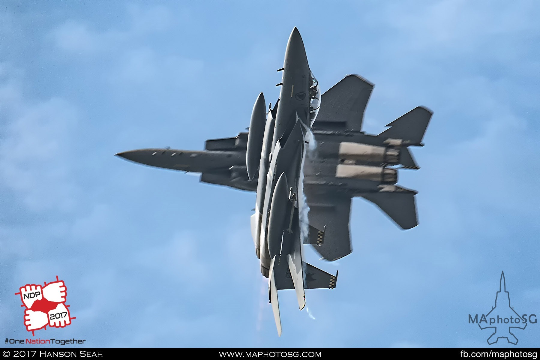 5. Two F-15SG Strike Eagles of the RSAF performs a shackle cross at show center to start the Dynamic Defence Display segment of the show. 