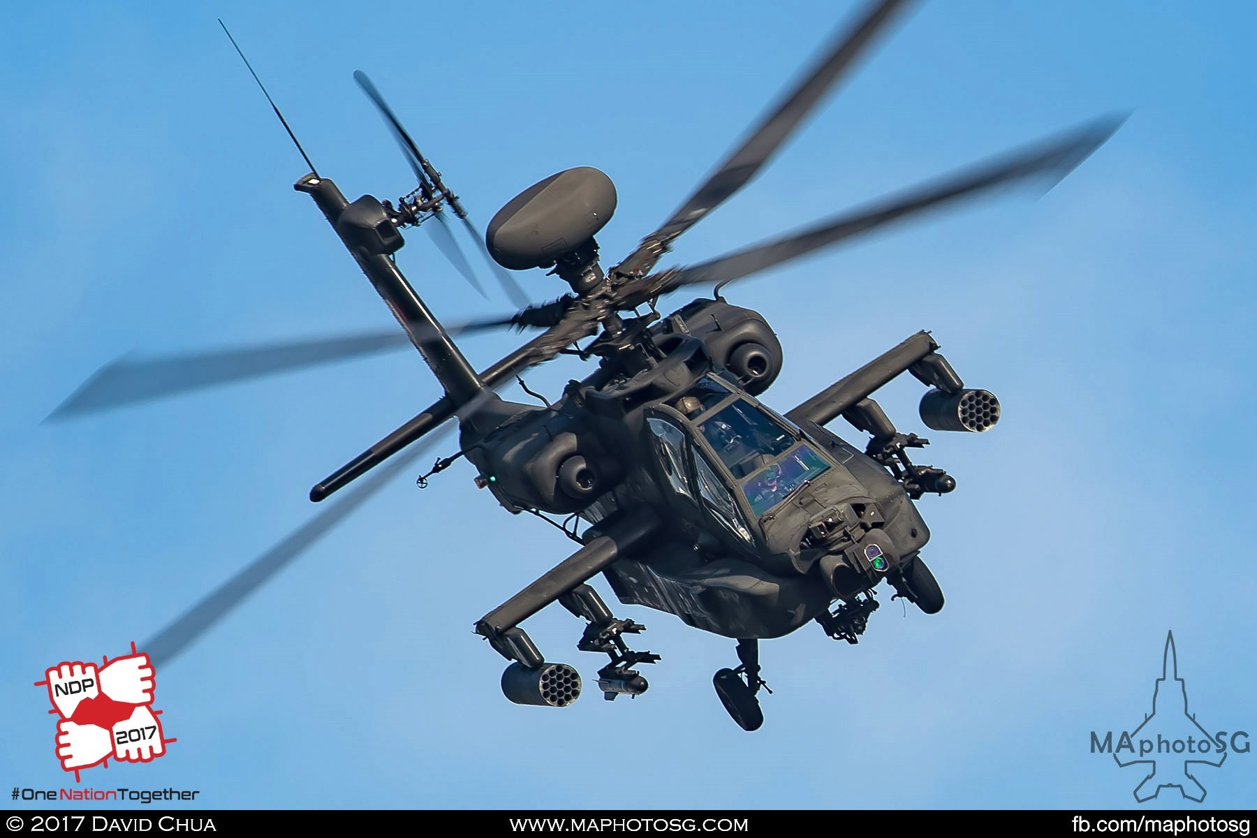 8. One of two AH-64D Apache Longbows from 120 Squadron swoops into the bay area. 