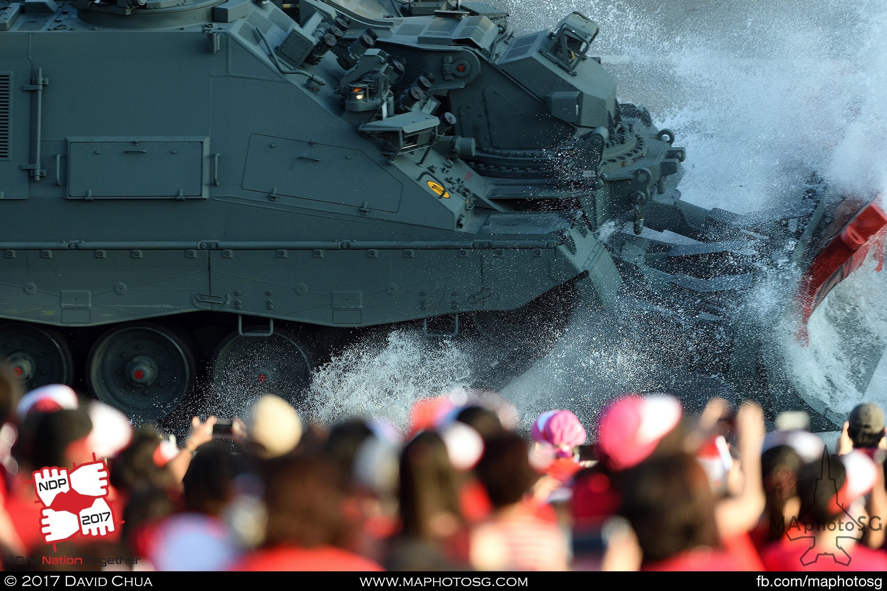 15. Leopard 2 Armoured Engineer Vehicle crashes a water barrier in front of the spectators as part of the Dynamic Defence Display show.