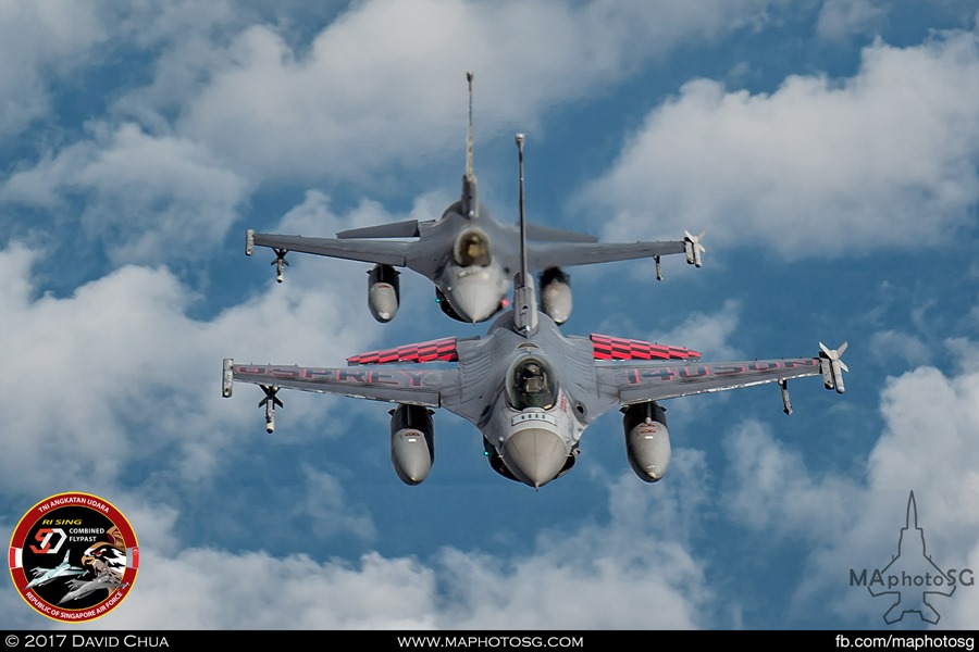 Two F-16s from RSAF 140 Squadron(Front) and 143 Squadron(Back)