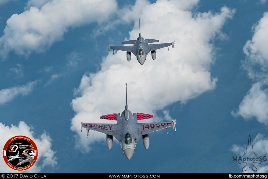 Two F-16s from RSAF 140 Squadron(Front) and 143 Squadron(Back)