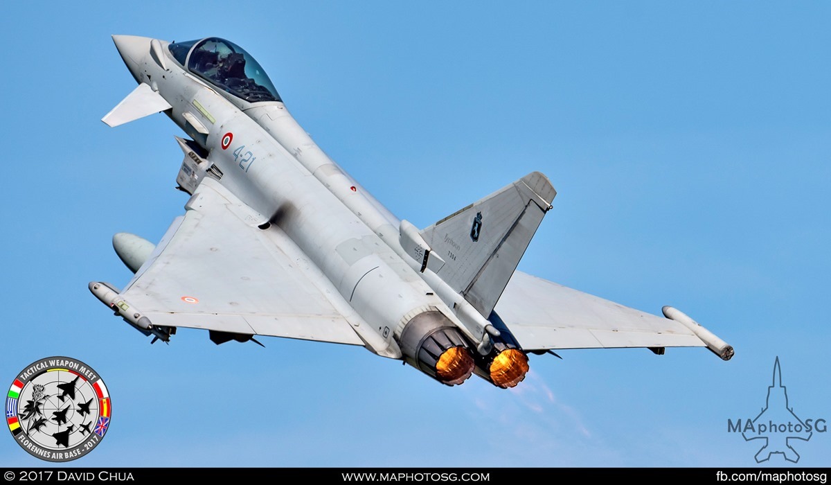 30. Italian Air Force 4° Stormo Eurofighter Typhoon (4-21) takes off with afterburners.