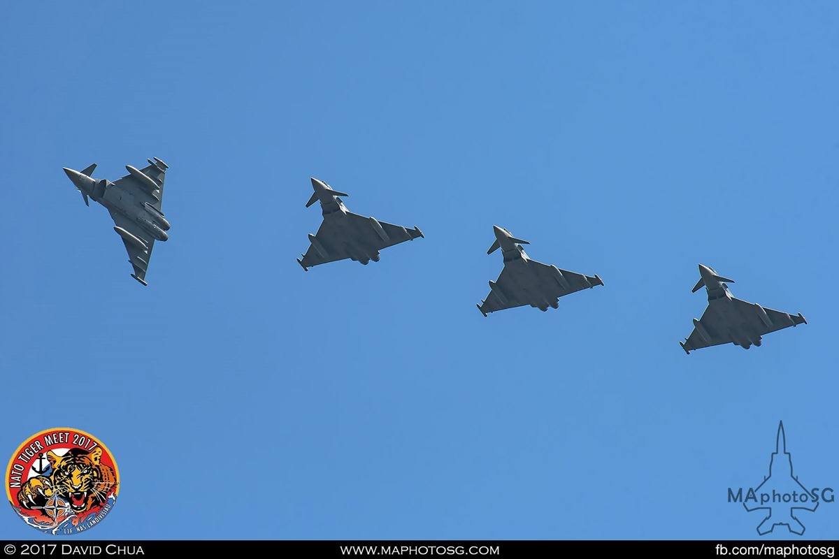 Italian Air Force XII Gruppo  EF-2000 Typhoons breaking formation returning to base.