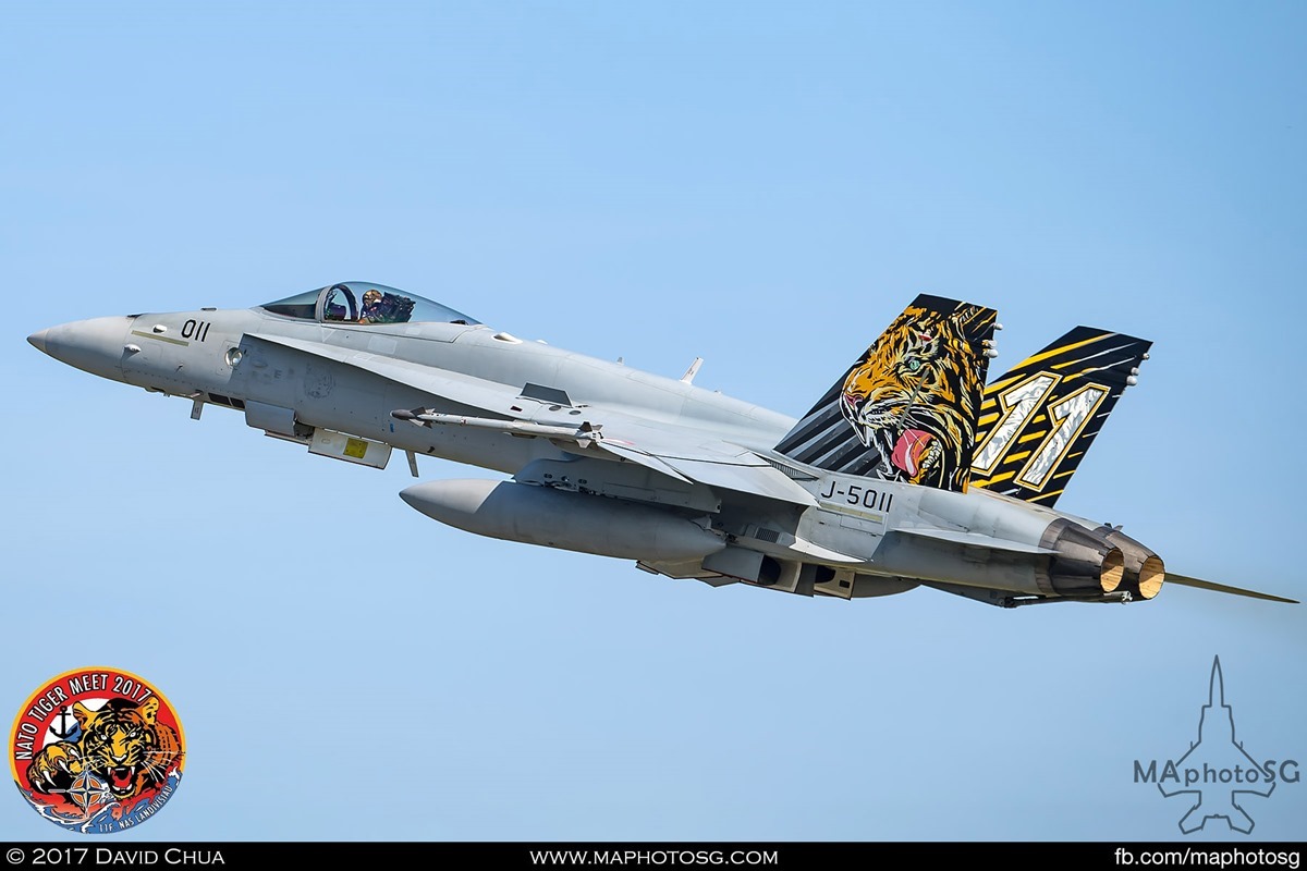 Swiss Air Force Fliegerstaffel 11 F/A-18C Hornet (J-5011) in Tiger Livery