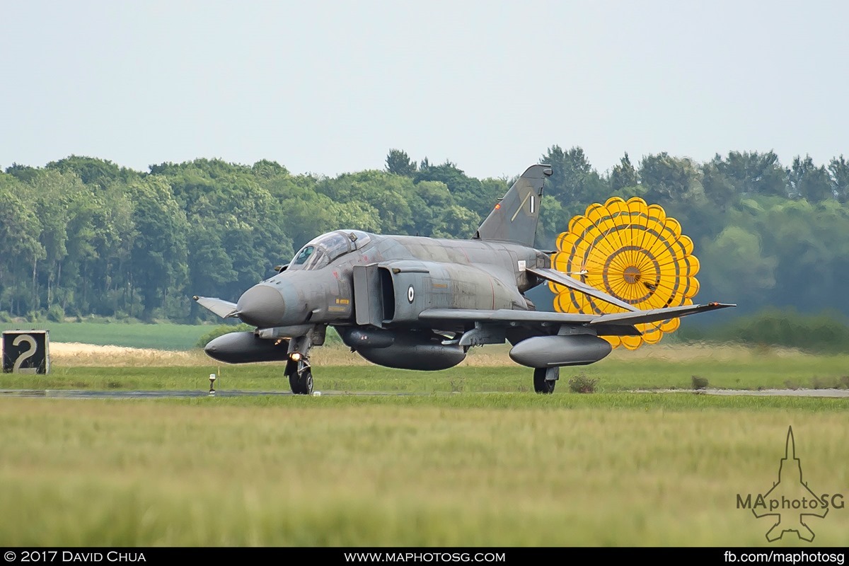 Drogue chute deployed as the Phantom lands back at Florennes Air Base