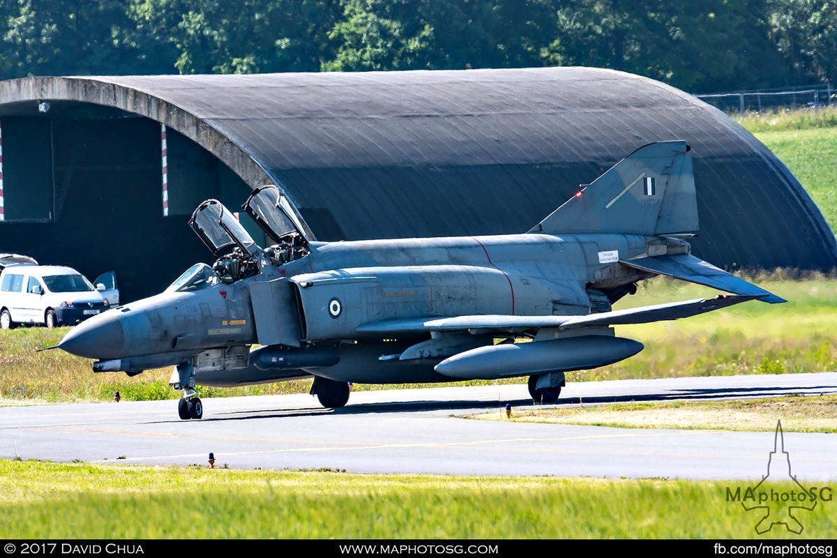 F-4E Phantom II (01534) Taxiing out to the runway past hardened shelter