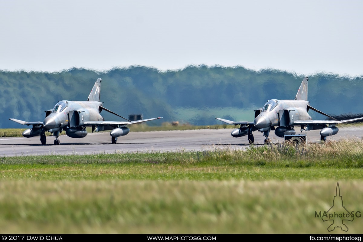 Both Phantoms lined up at the end of the runway ready for takeoff