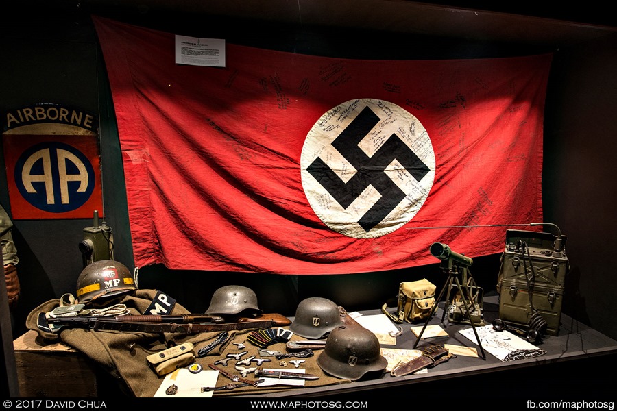 One of the many showcases displaying American and German equipment unearthed in the area