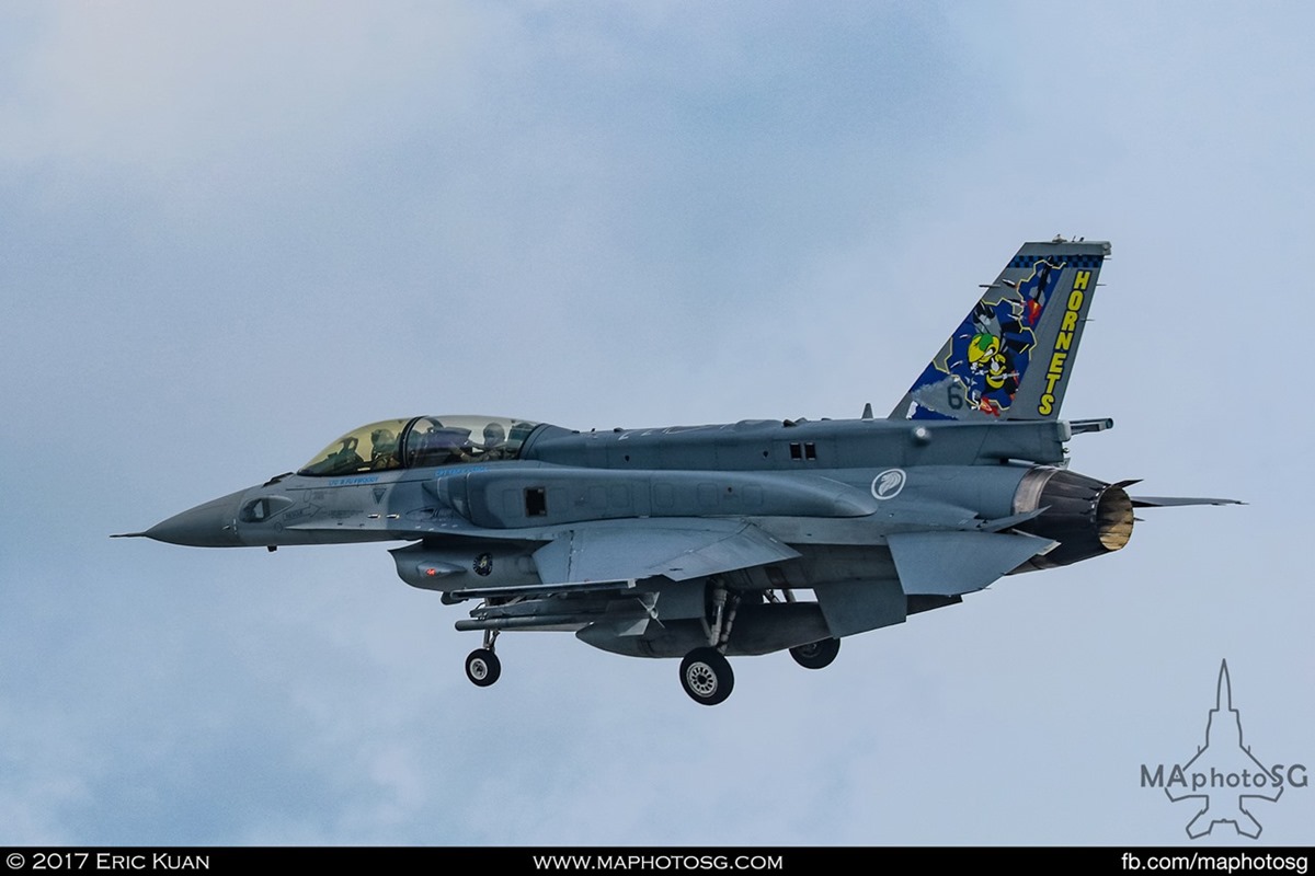 RSAF F-16D Block 52+ from 145SQN "Hornets" sporting Top Ace challenge tail flash.