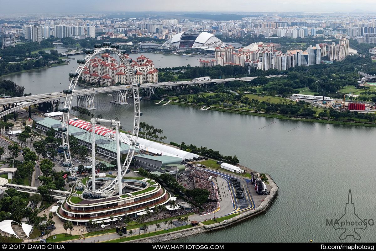 View of ArmyOpen House 2017 at the F1 Pit Building from the Marina Bay Sands Skypark