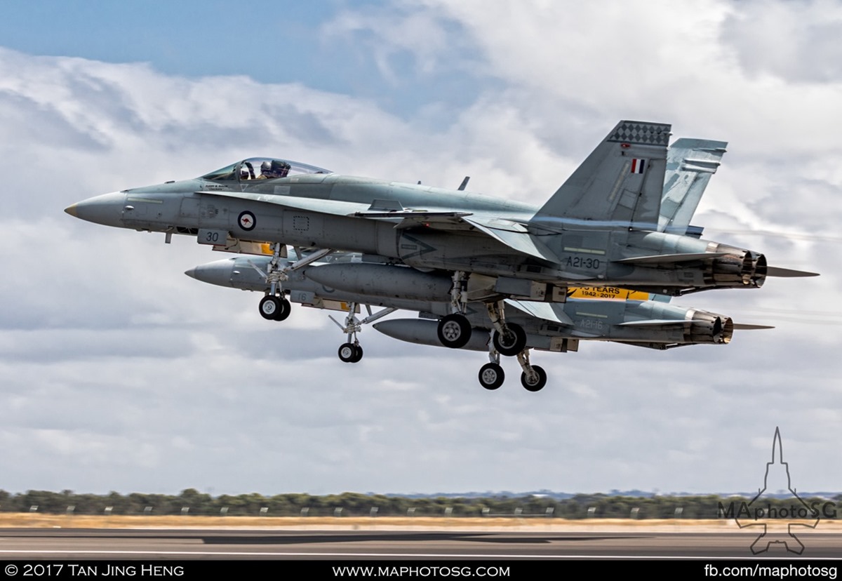 RAAF FA18A/B departs for display at Avalon 2017
