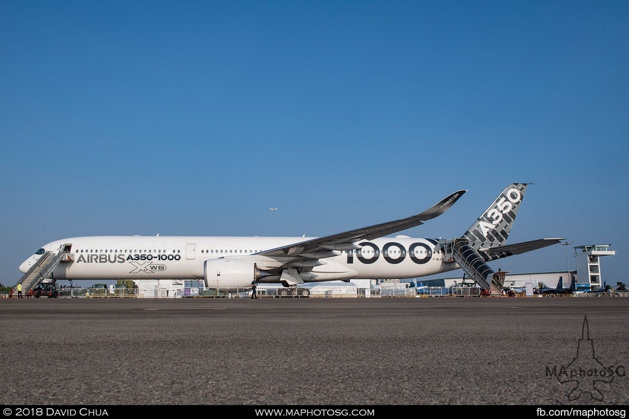 Airbus A350-1000 with Carbon Livery makes a stopover for a few days at the Singapore Airshow 2018 during it's Asia tour.