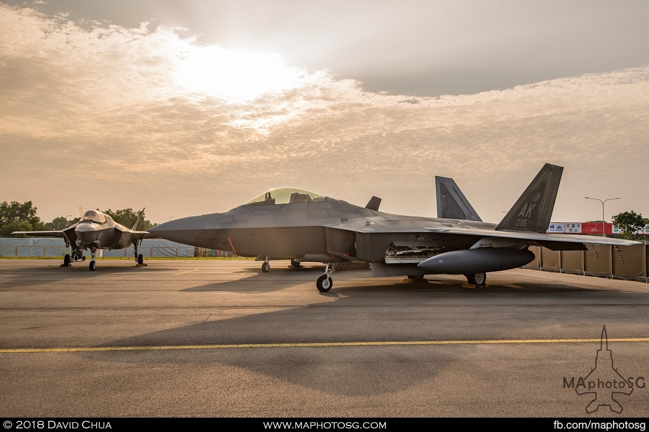 A pair of USAF F-22 Raptors from  Elmendorf Air Force Base, Alaska on static display