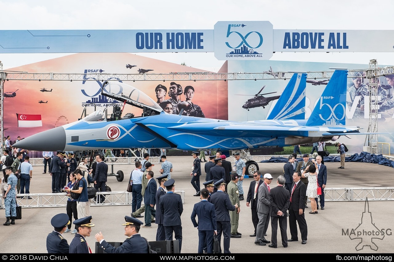 Republic of Singapore Air Force F-15SG with RSAF50 livery on display after unveiling ceremony