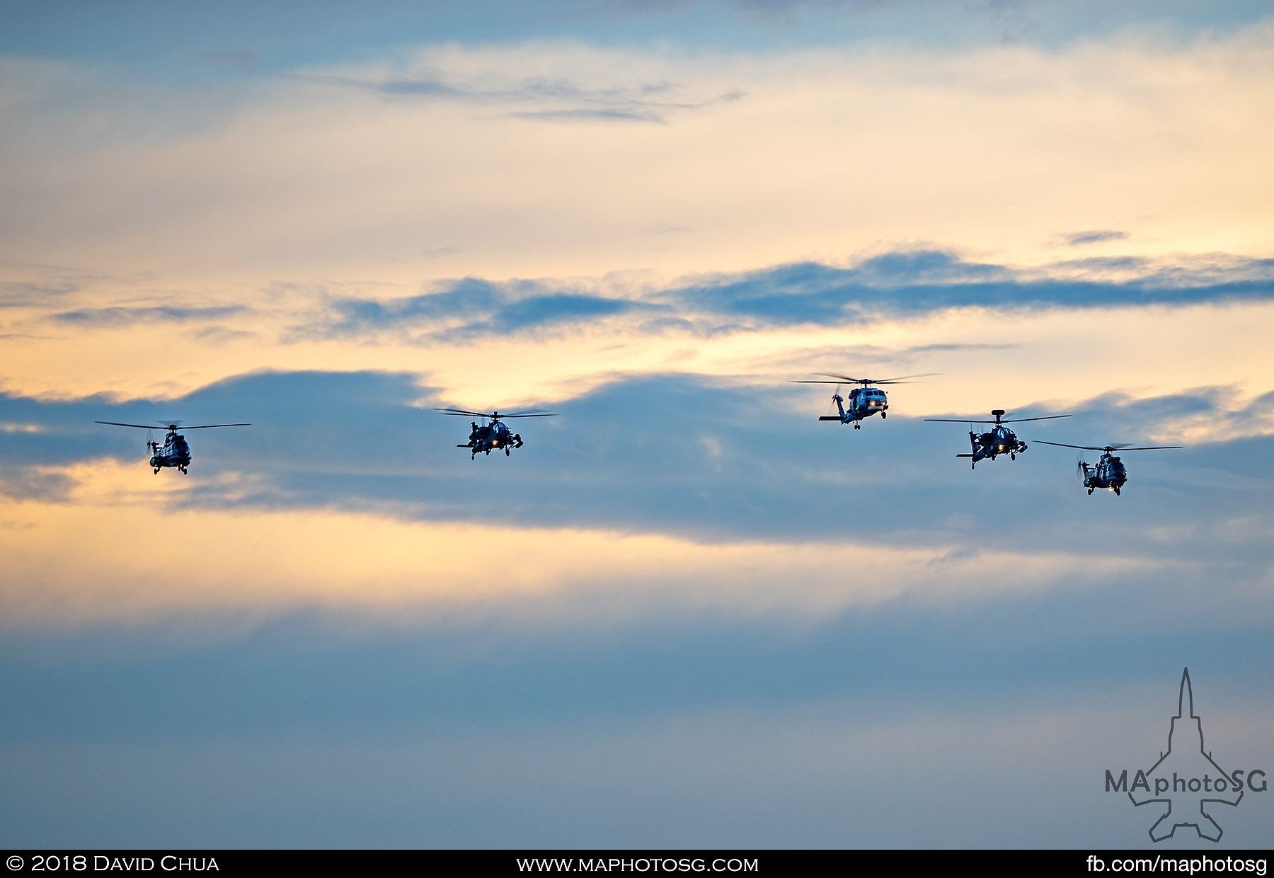 1903 – Helicopter formation of a S-70B Seahawk 2 x AH64 Apaches and 2 x AS-332M Super Pumas