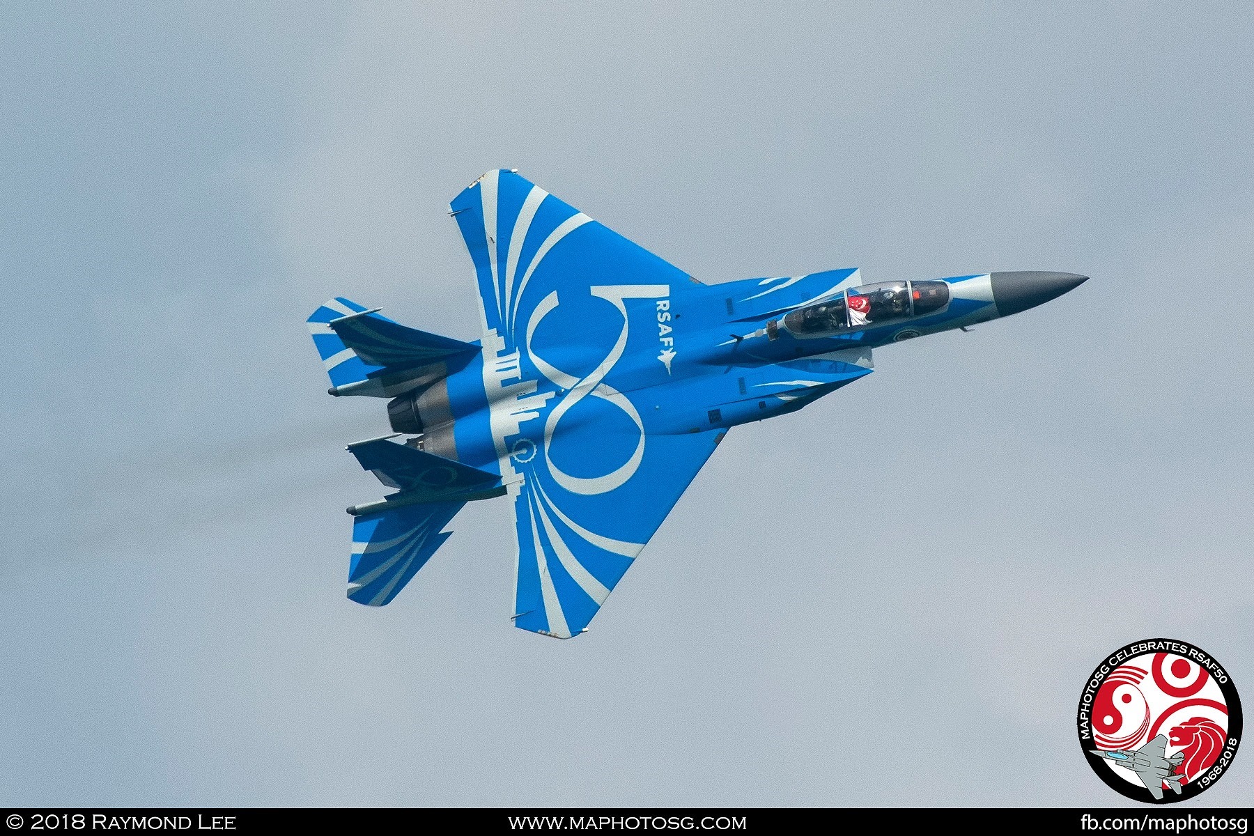 Four-Point Roll - The F-15SG rolls 90 degrees four times, as it crosses show centre from left to right. Singapore Flag spotted front of WSO on the last show on Sunday.