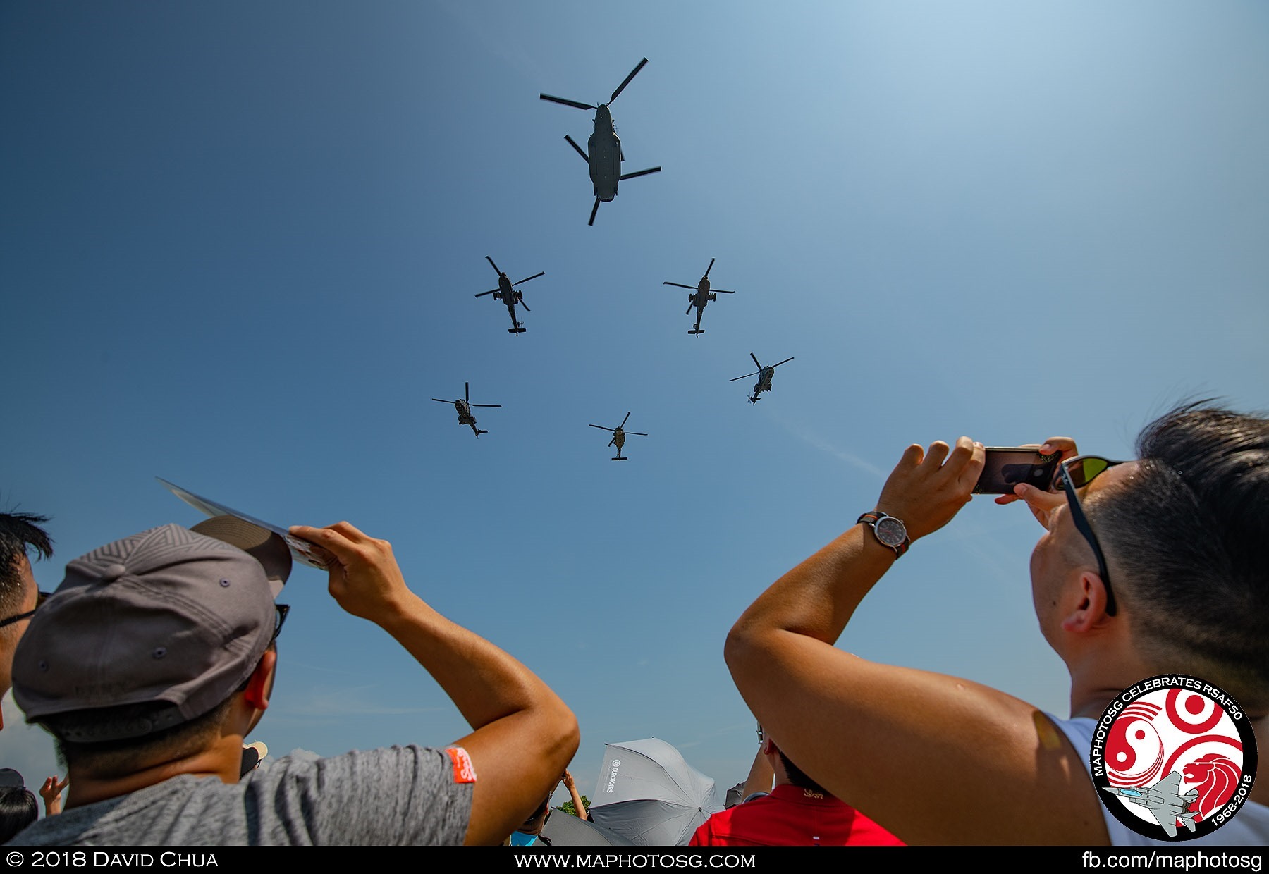 Crowd takes pictures of the Helicopter Formation