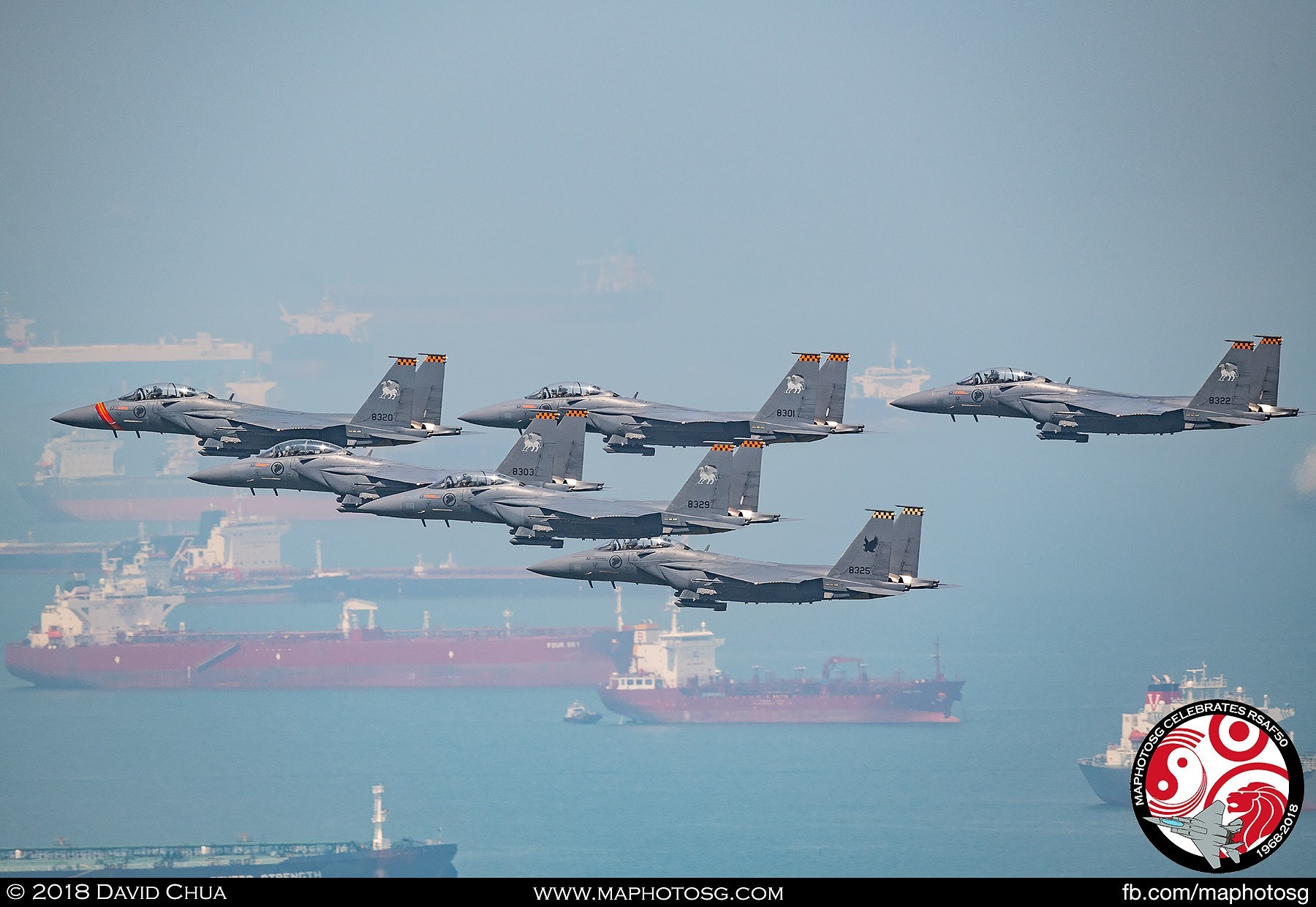 6 F-15SG in Delta Formation over Singapore Strait