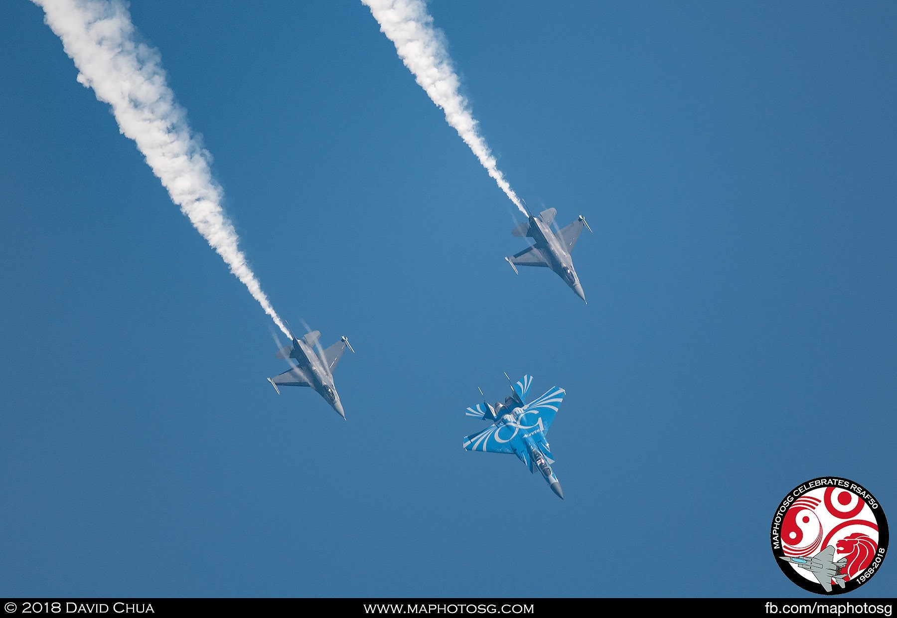 Vertical Loop - The three aircraft pull up in Arrowhead Formation executing a loop.