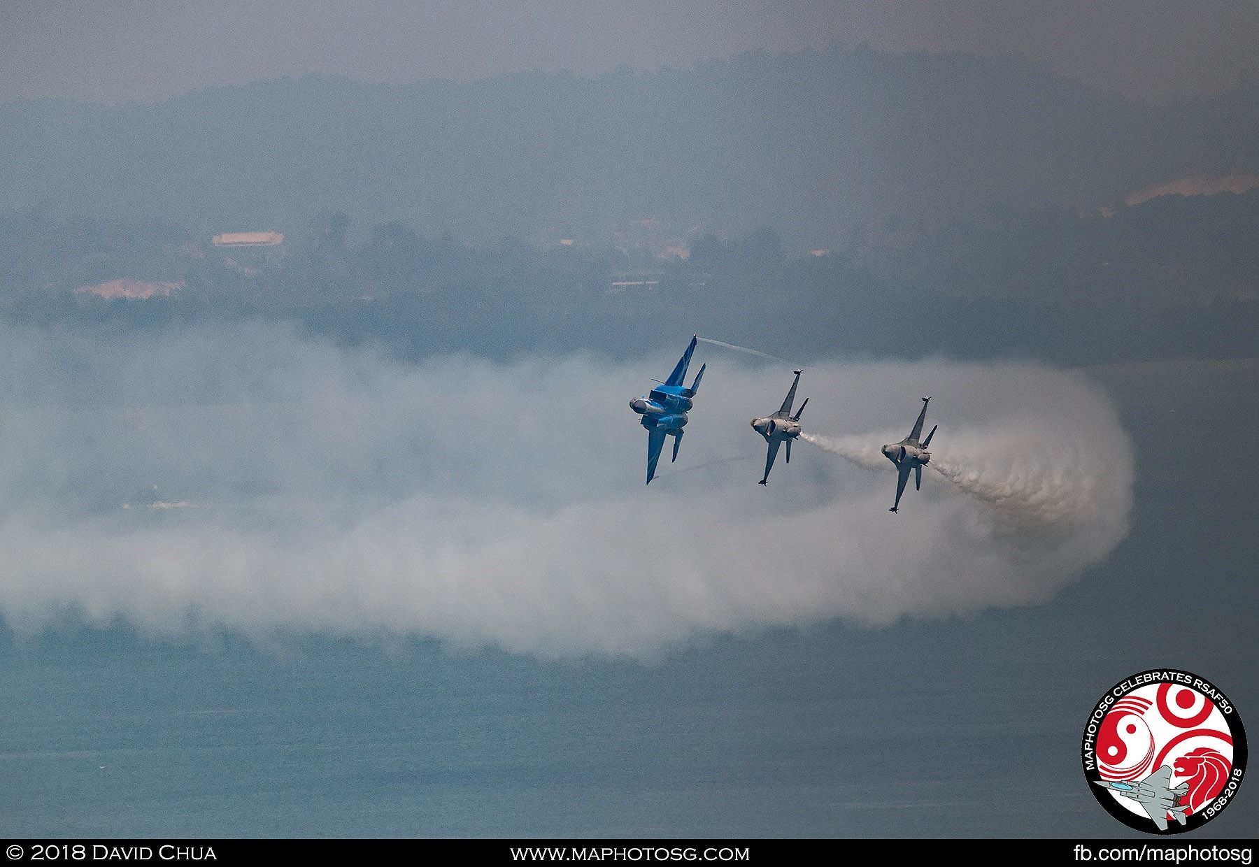 Spear – The F-15SG and F-16Cs enter show centre in the spear formation.