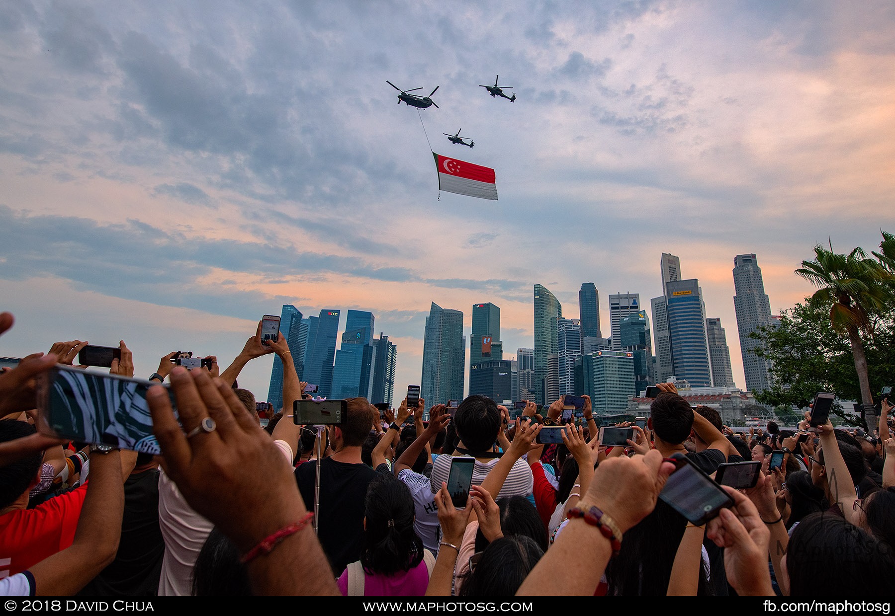 18. Everybody in the crowd at Esplanade waterfront tries to get a photo or video of the state flag fly past.