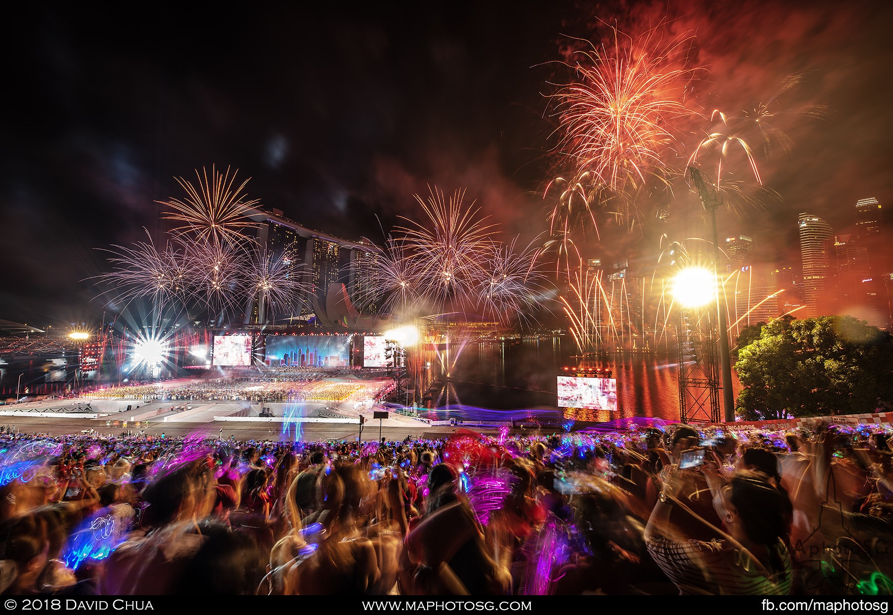 42. Finale fireworks as the floating platform sings to NDP songs.