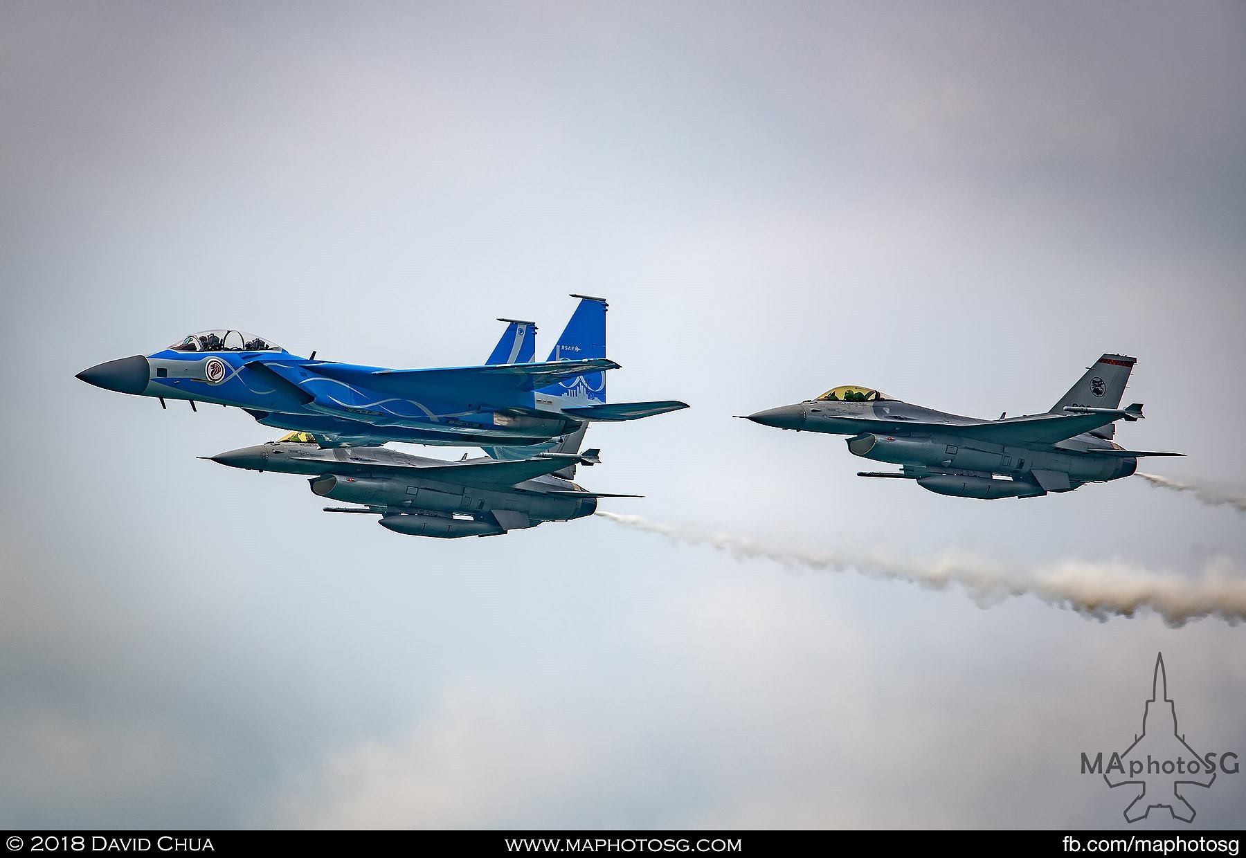 Fighter Aerial Display by RSAF50 livery F-15SG and 2 F-16Cs