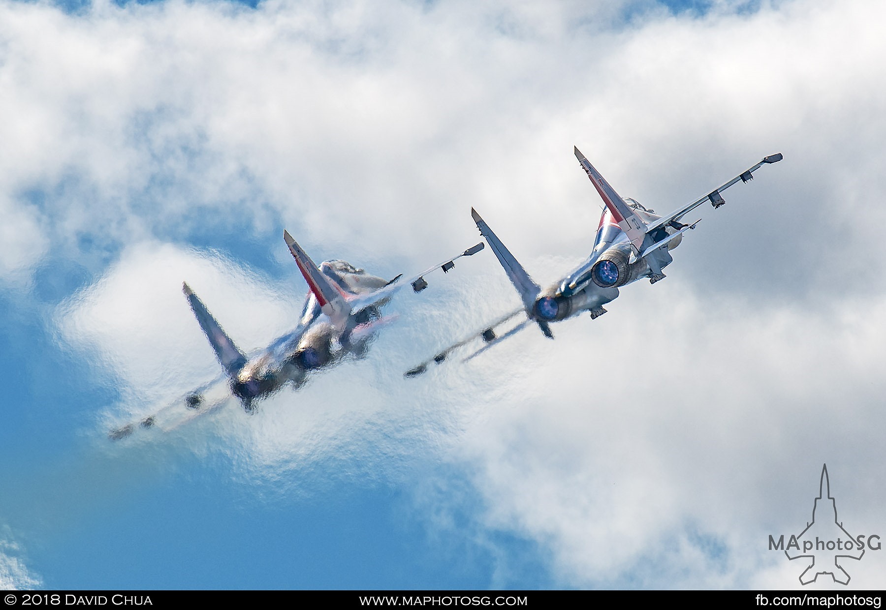 36. A pair of Russian Knights Su-27sm "Flankers" take off with full afterburning to begin their display sequence