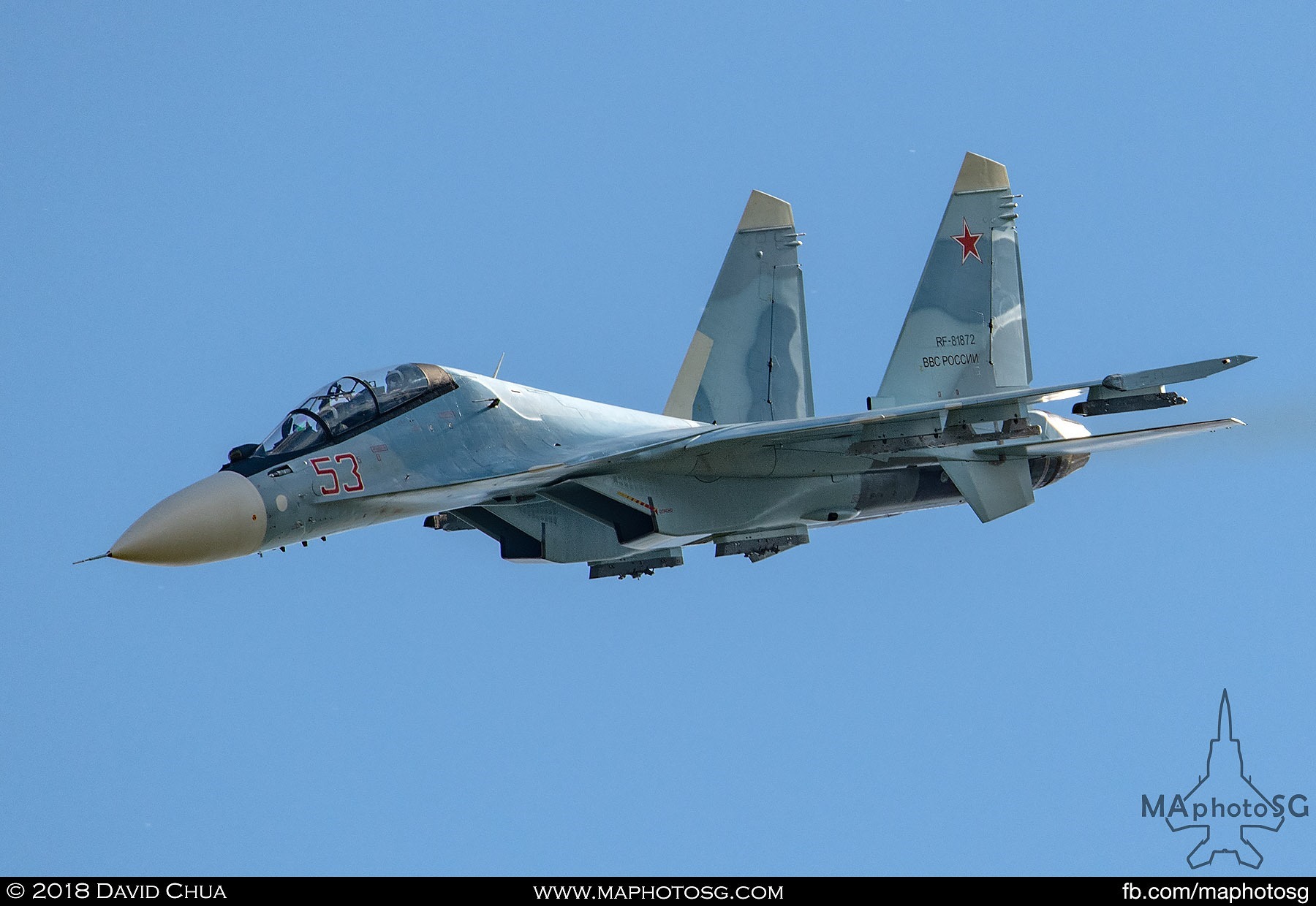 41. Russian Air Force Su-30sm "Flanker" performs a low level fly past