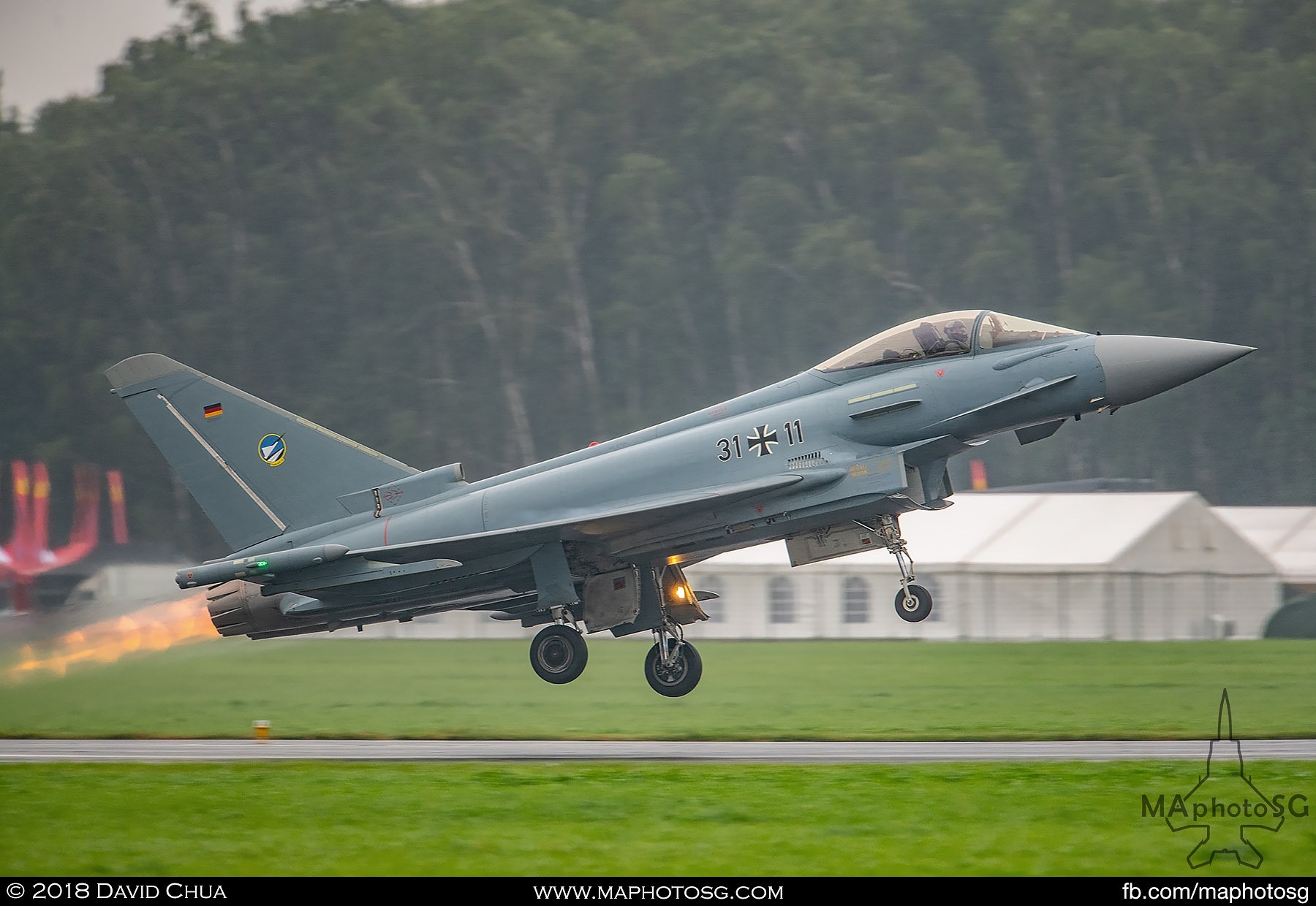 38. Luftwaffe Eurofighter Typhoon rotates in full afterburners