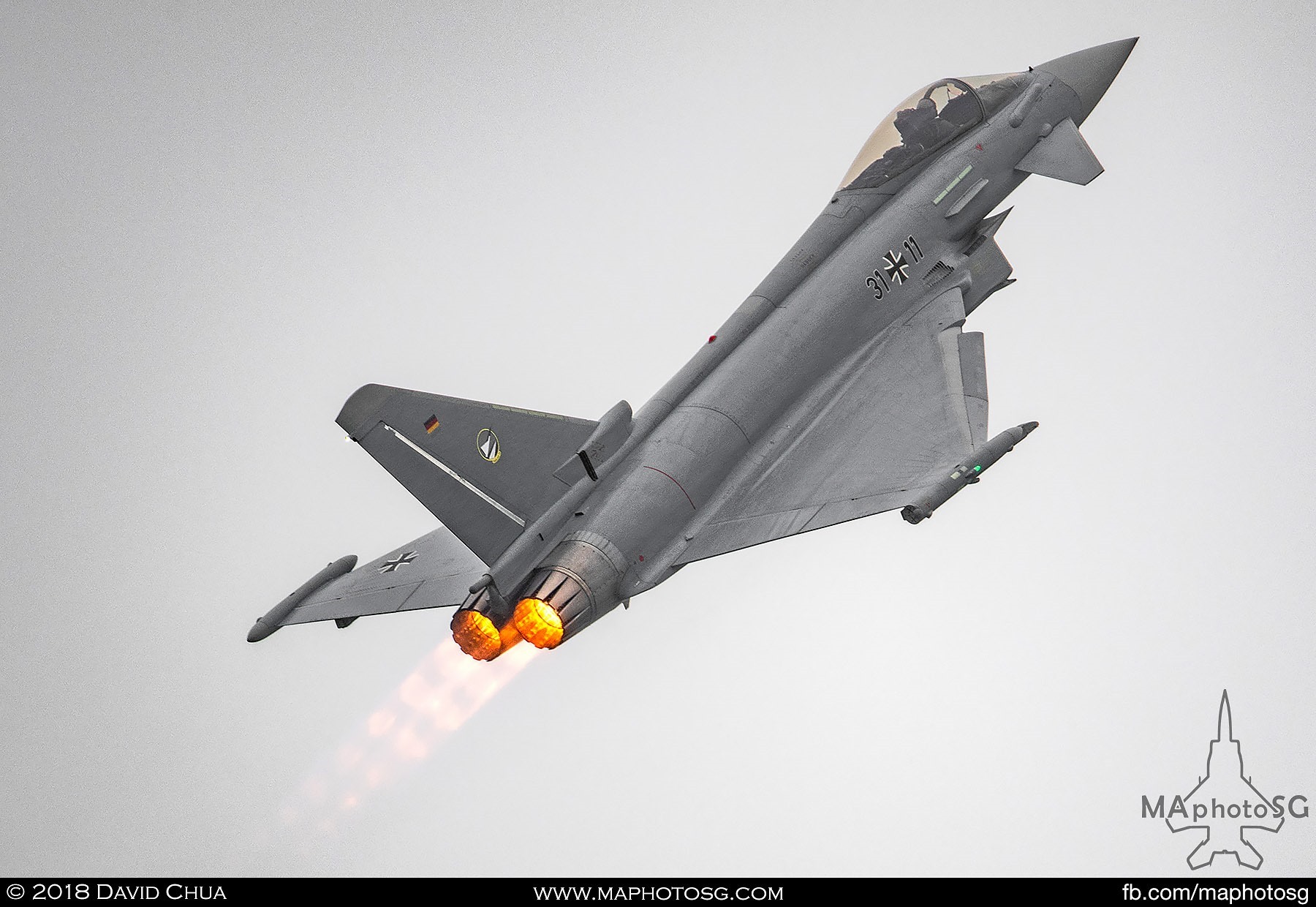 39. Luftwaffe Eurofighter Typhoon performs a vertical climb in afterburners