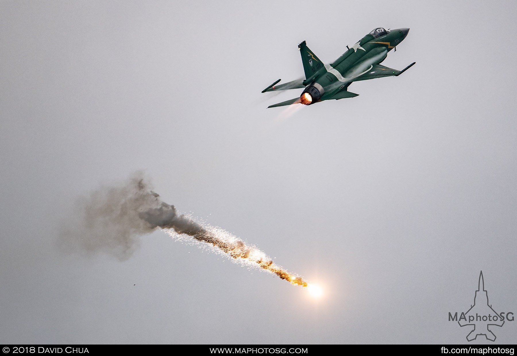 48. Pakistani Air Force JF-17 Thunder dispenses flares as part of its display