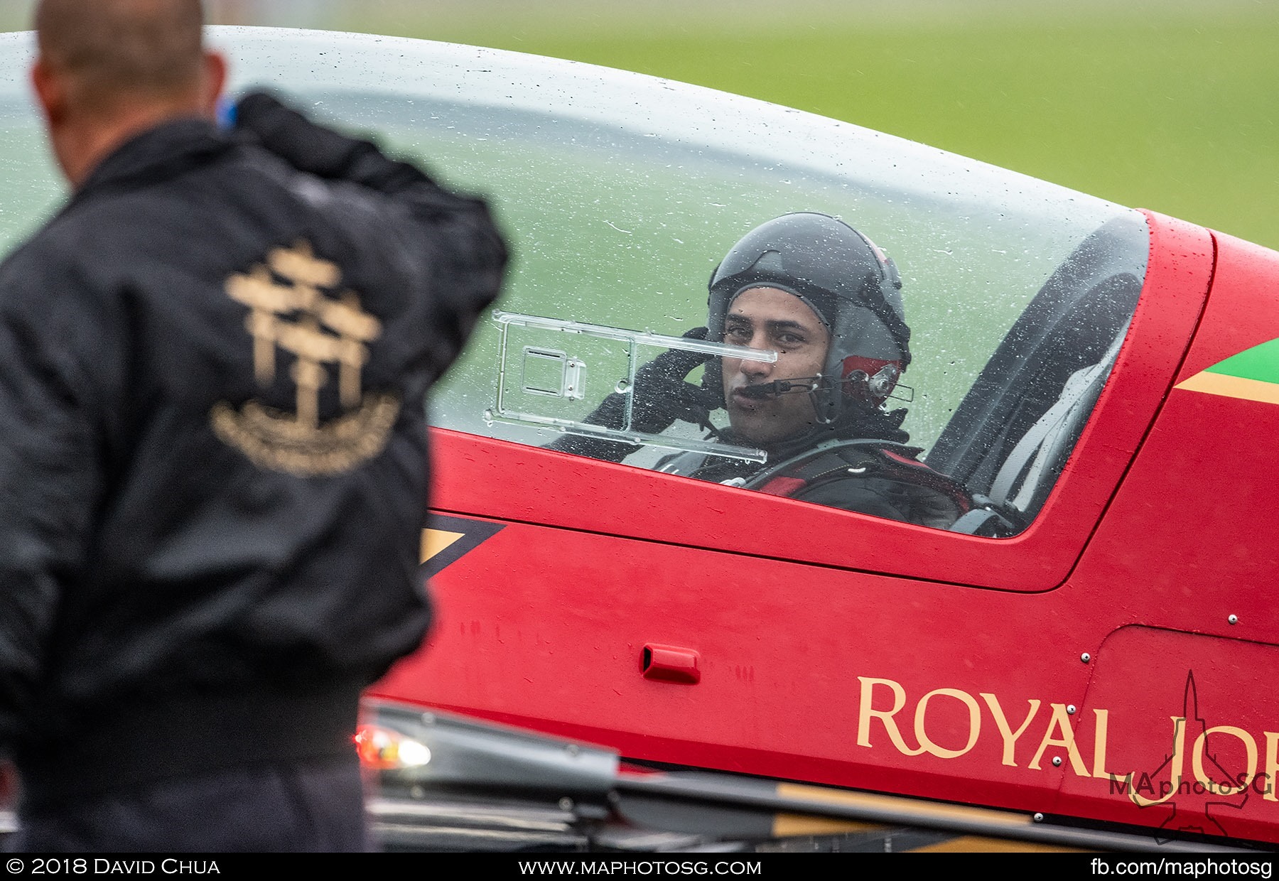 49. Pilot of the Royal Jordanian Falcons as he taxis past the crowdline