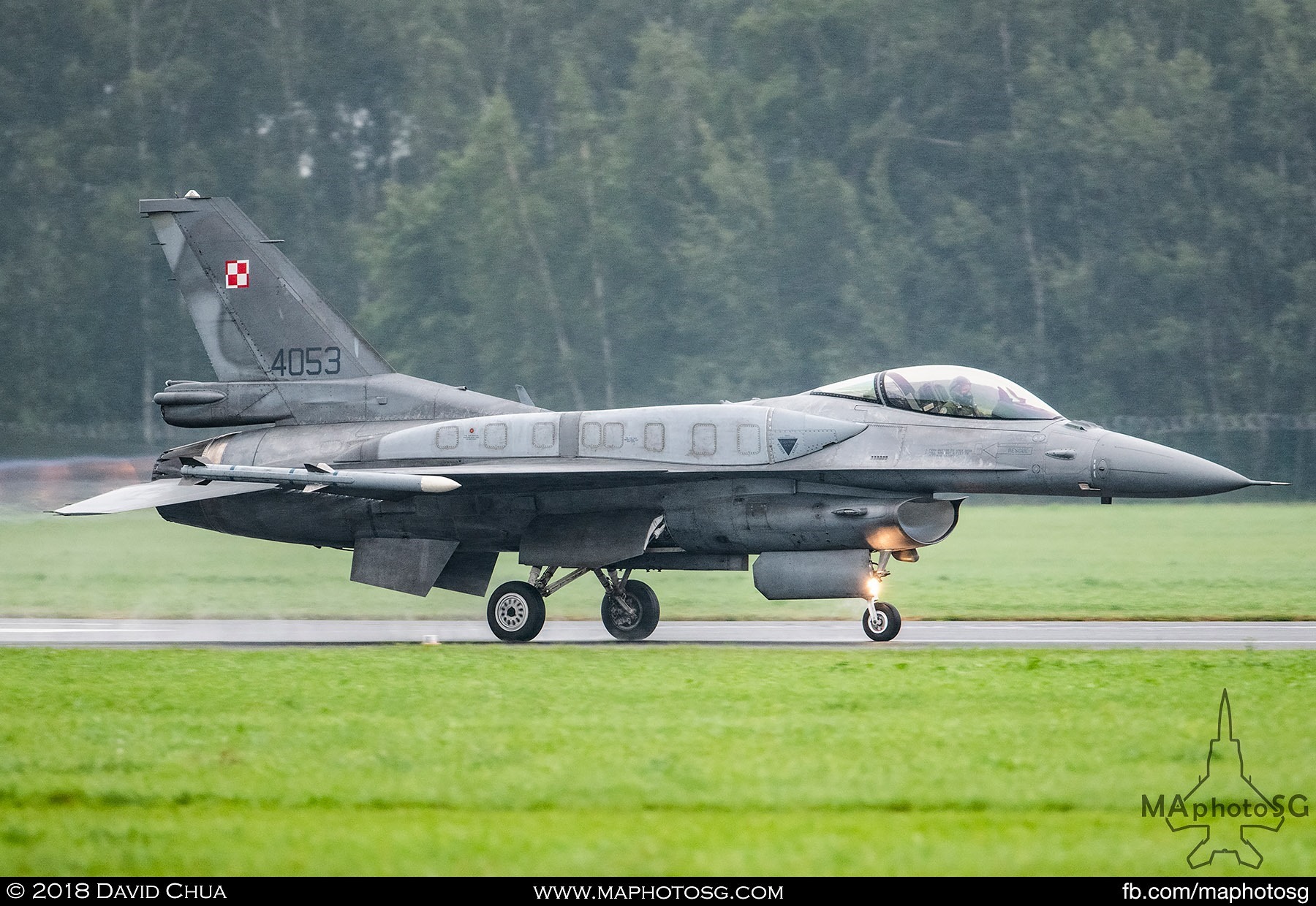 58. Polish Air Force Tiger Demo team F-16C Block 52+ blasts down the runway