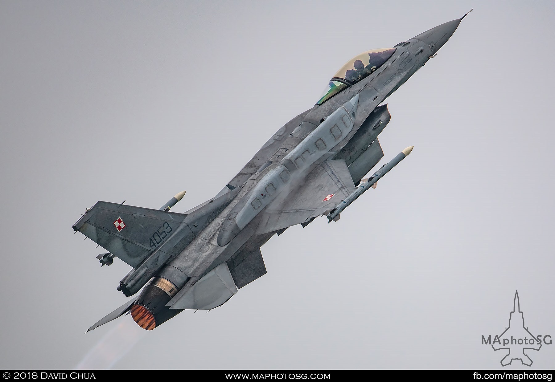 59. Polish Air Force F-16C pulls up with afterburners as it begins the aerial display