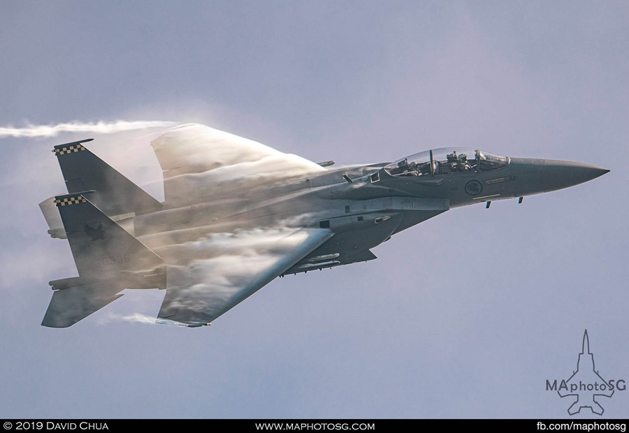 F-15SG High G Turn generating huge vapors as it cuts through the air